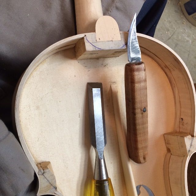 Mold is out! Preparing to shape the blocks in the 16-1/2" five-string Viola.