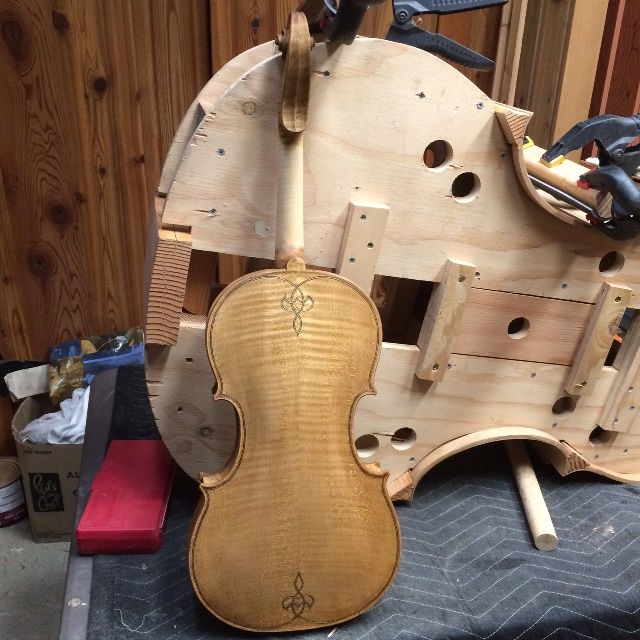 16-1/2" Five-String Viola with Sealer coat, back view.