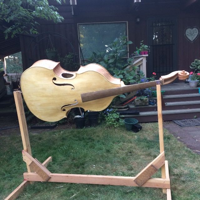 Front view of fully sealed 5-string double bass.