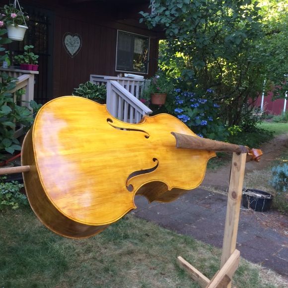 first color coat for front plate of five-string double bass.