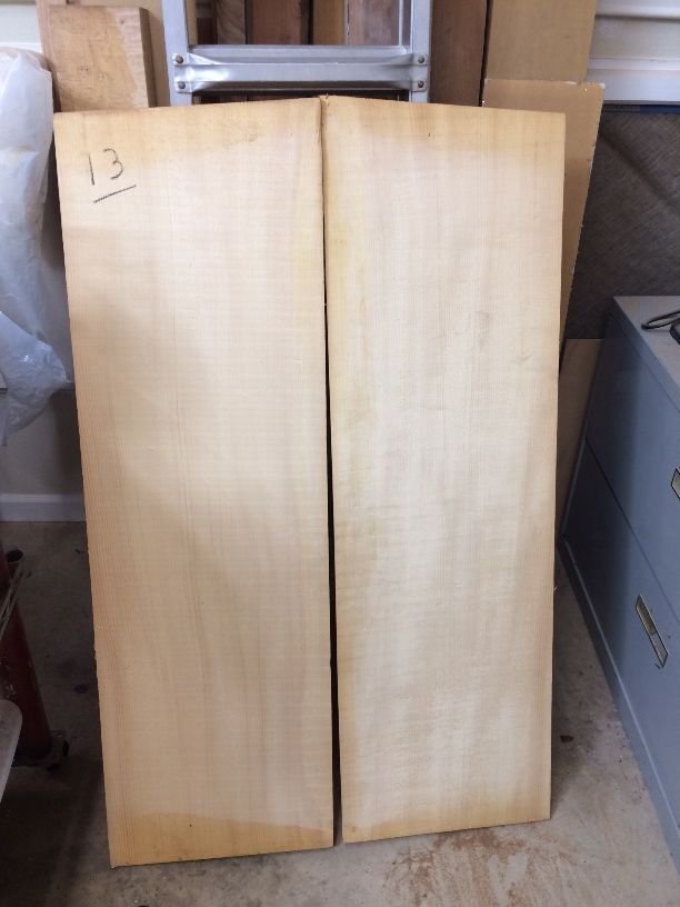 Sitka Spruce front plate halves for the five-string double bass.