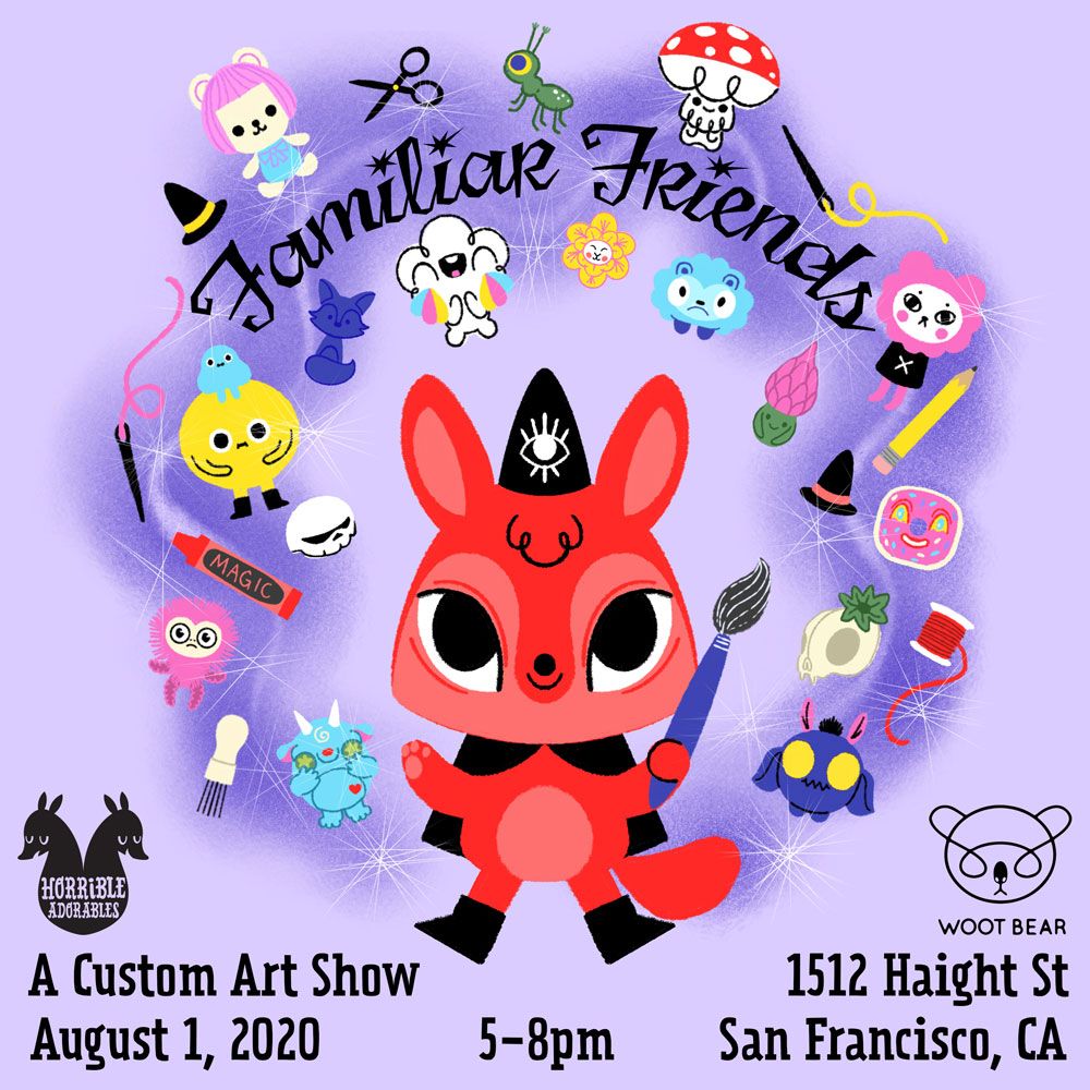 Horrible Adorables, Custom Vinyl, Designer Toy (Art Toy), Woot Bear Gallery, SpankyStokes, Group Show, Squibbles INK, Woot Bear presents: Familiar Friends group show and figure release from Horrible Adorables