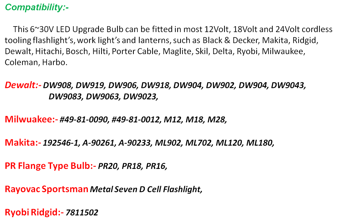 LED UPGRADE MAGLITE DOLPHIN TOOL LIGHT 6-30V 3W BULB GLOBE FLASHLIGHT LANTERN AU - Foto 8