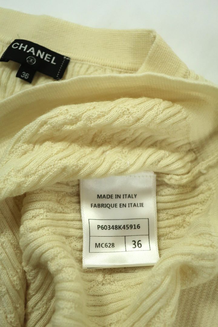 CHANEL Cream Knit Short Sleeves Wool Sweater Sweatshirt Top