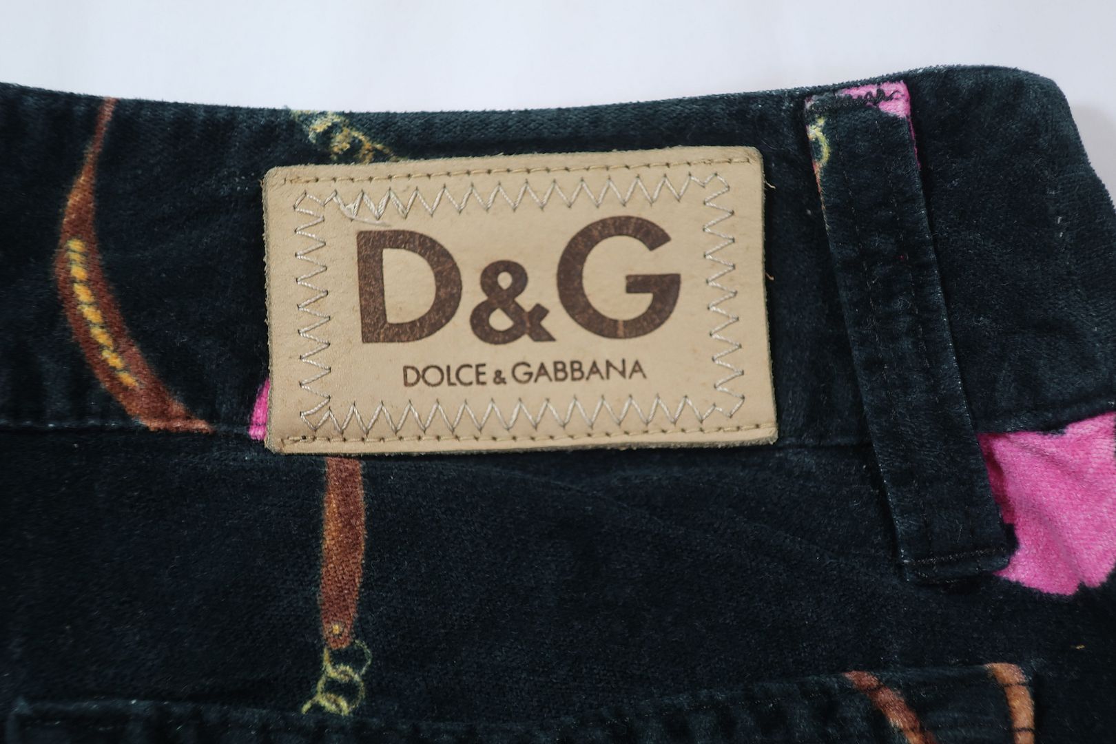 Vintage DOLCE & GABBANA Black Pink Poodle Velvet Pants Jeans
