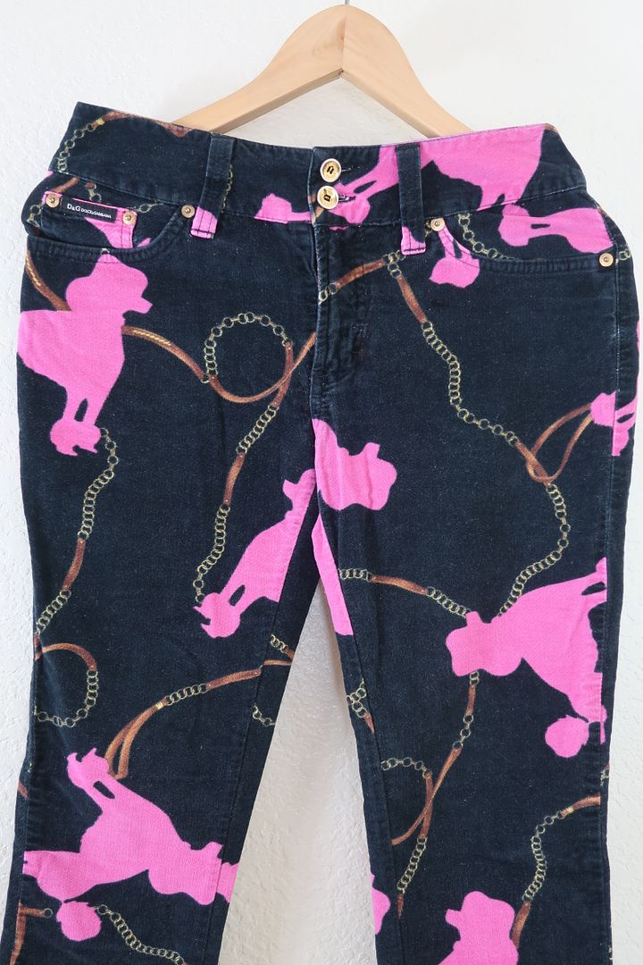 Vintage DOLCE & GABBANA Black Pink Poodle Velvet Pants Jeans