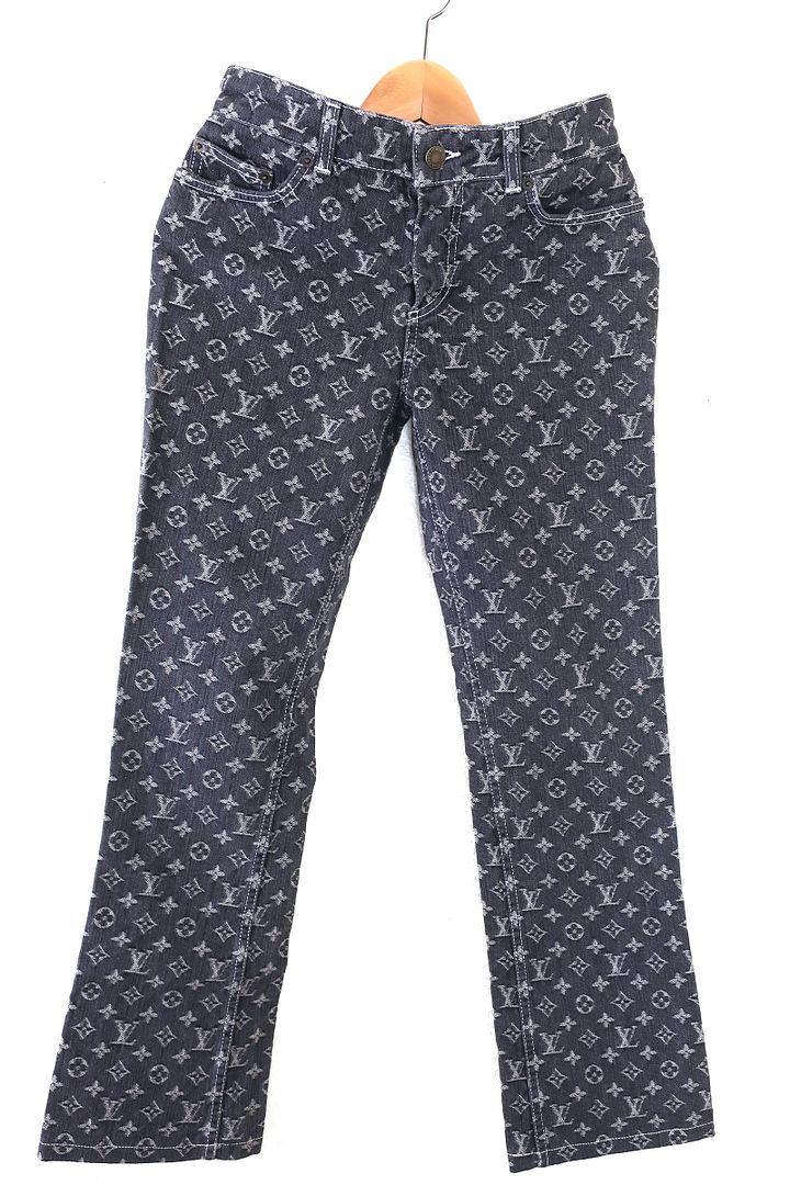 VNTG LOUIS VUITTON Grey Cotton LV Logo Denim Jeans Trouser