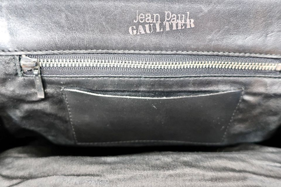 Vintage JEAN PAUL GAULTIER Metal Panel Black Leather Frame Vintage JEAN PAUL GAULTIER Metal Panel Black Leather Frame