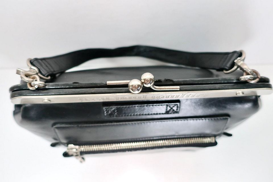 Vintage JEAN PAUL GAULTIER Metal Panel Black Leather Frame Vintage JEAN PAUL GAULTIER Metal Panel Black Leather Frame
