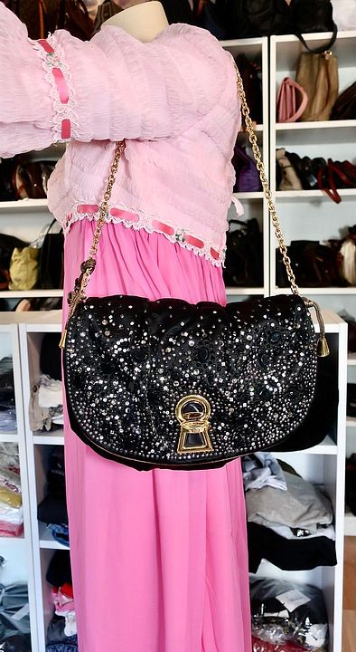 DOLCE & GABBANA Black VLADA Studded Fabric Shoulder Bag DOLCE & GABBANA Black VLADA Studded Fabric Shoulder Bag