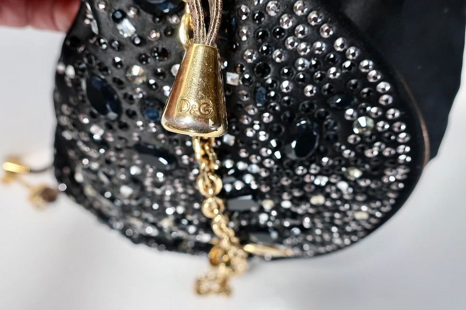 DOLCE & GABBANA Black VLADA Studded Fabric Shoulder Bag DOLCE & GABBANA Black VLADA Studded Fabric Shoulder Bag