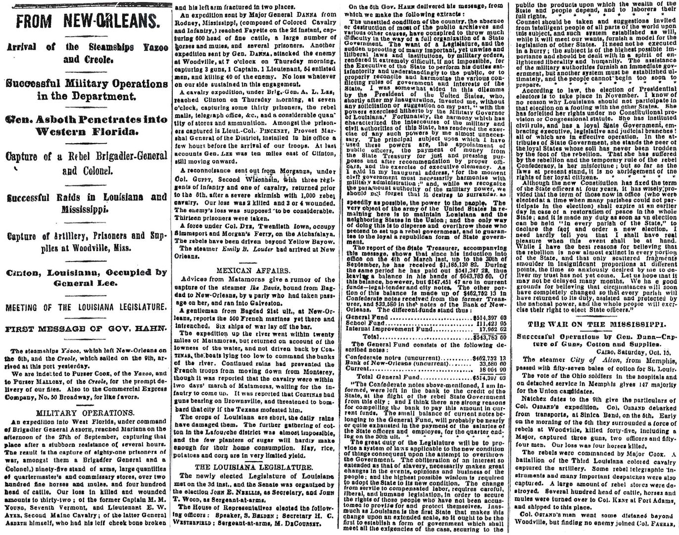 FROM NEWORLEANS Successful Military Operations in the Department; Gen. Asboth into