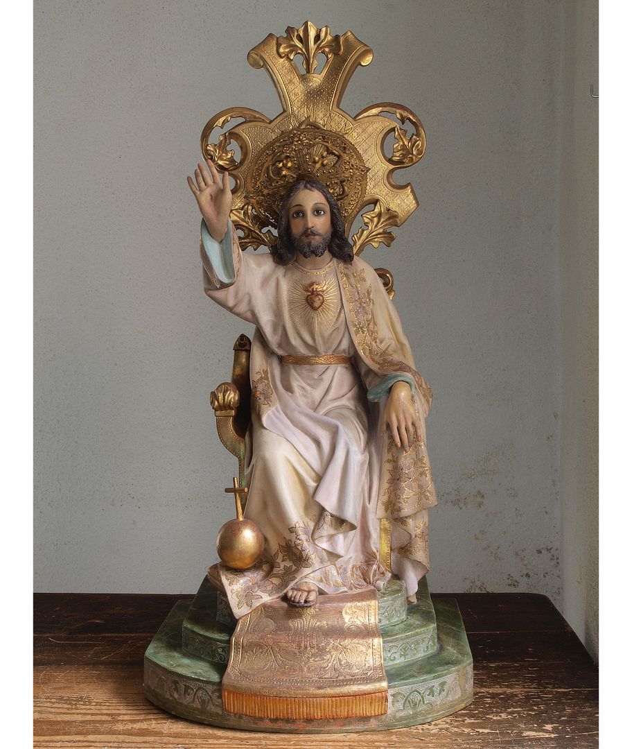 王であるイエス 坐像 69cm サクレクール グラスアイ 宗教彫刻/H513 王であるイエス 坐像 69cm サクレクール グラスアイ 宗教彫刻/H513