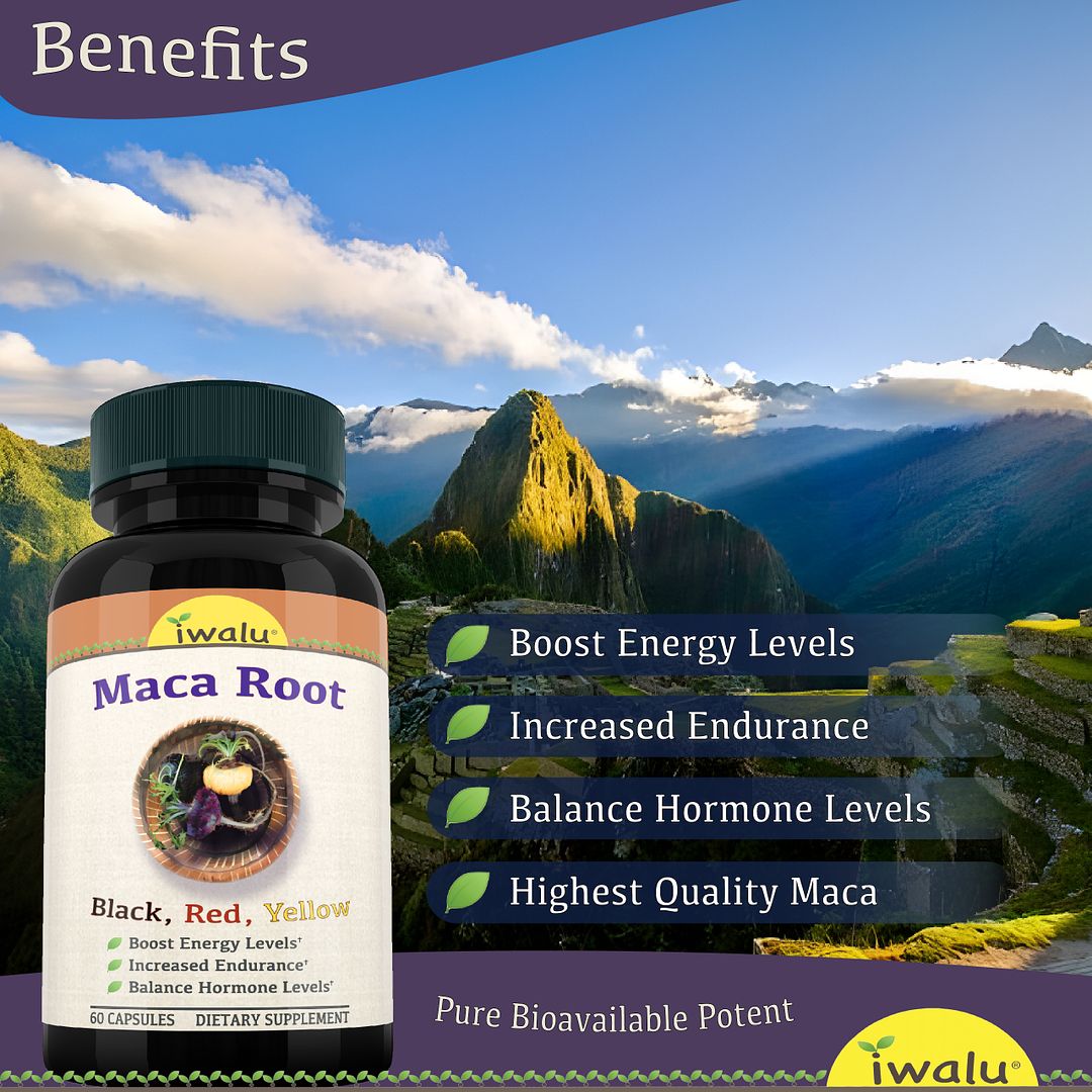 Organic Maca Root Capsules, Peruvian Maca Extract Supplement, Black, Red, Yellow 