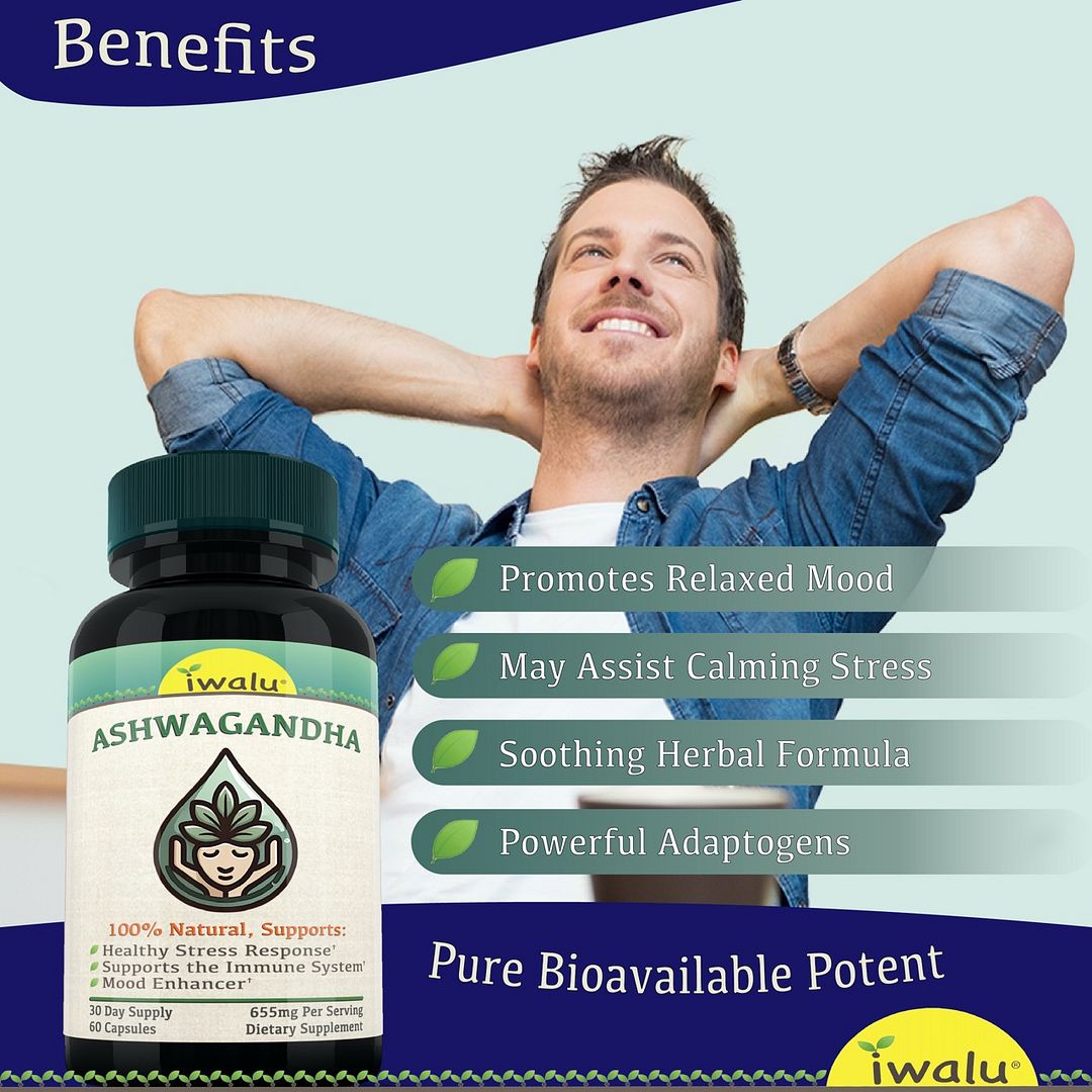 ashwagandha orgánica "Ginseng Indio" tratamiento natural para RLS, piernas inquietas, calma la irritabilidad, ansiedad, suplementos de alivio del estrés de iwalu