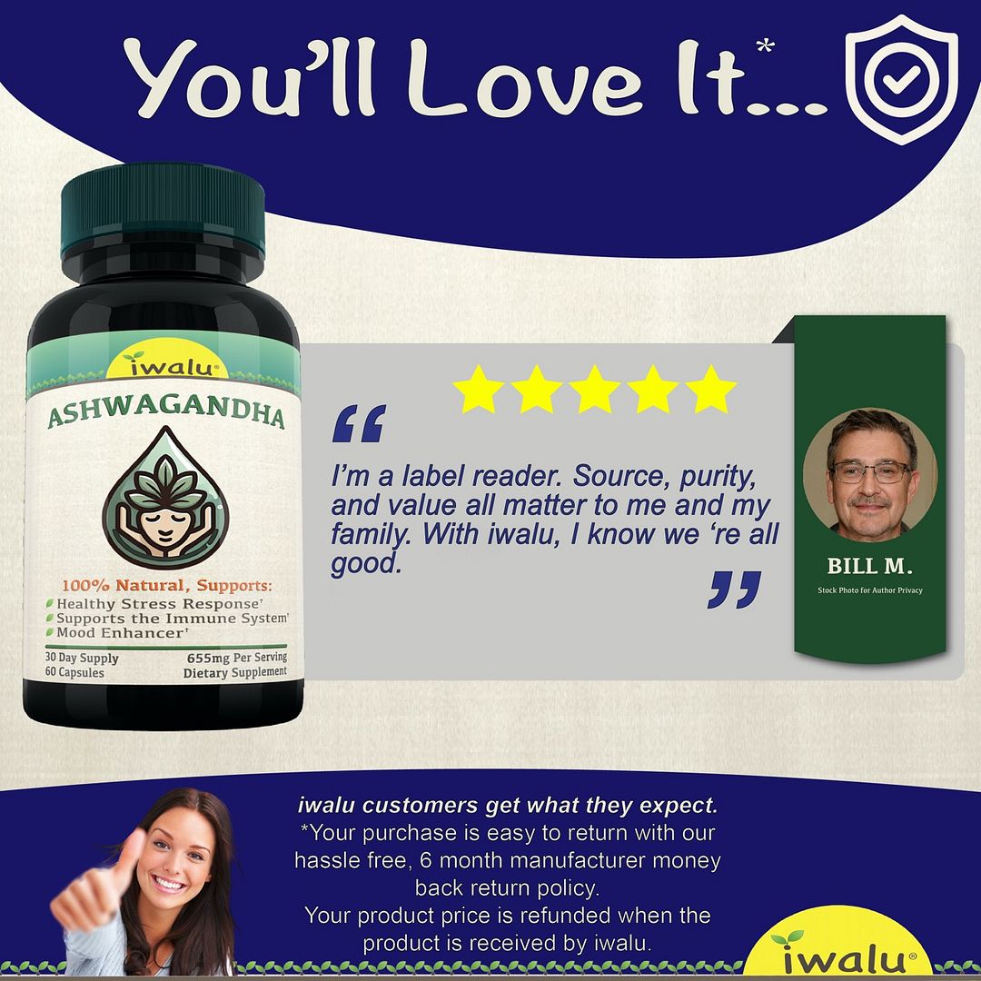 Suplementos para Calma, Sueño, Alivio del Estrés que son garantizados ashwagandha orgánica "Ginseng Indio" tratamiento natural para RLS, piernas inquietas, calma la irritabilidad, ansiedad, suplementos de alivio del estrés de iwalu