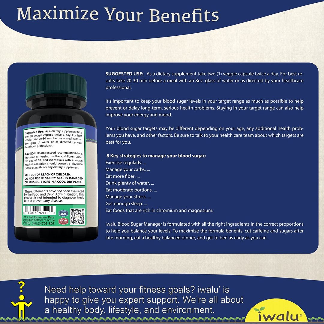 blood sugar glucose manager support with Banaba Guggul Bitter Melon Cinnamon Gymnema ALA Yarrow Extracts L-Taurine Alpha Lipoic Acid Mulberry Juniper Biotin Chromium