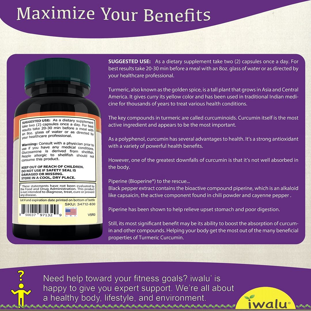 best way to use Glucosamine Chondroitin Joint Support Supplement - Tumeric 95% Curcuminoids, Quercetin with Bromelain, Ginger, Boswellia Extract, MSM, BioPerine Black Pepper, Healthy Inflammation IWALU 60 Capsules