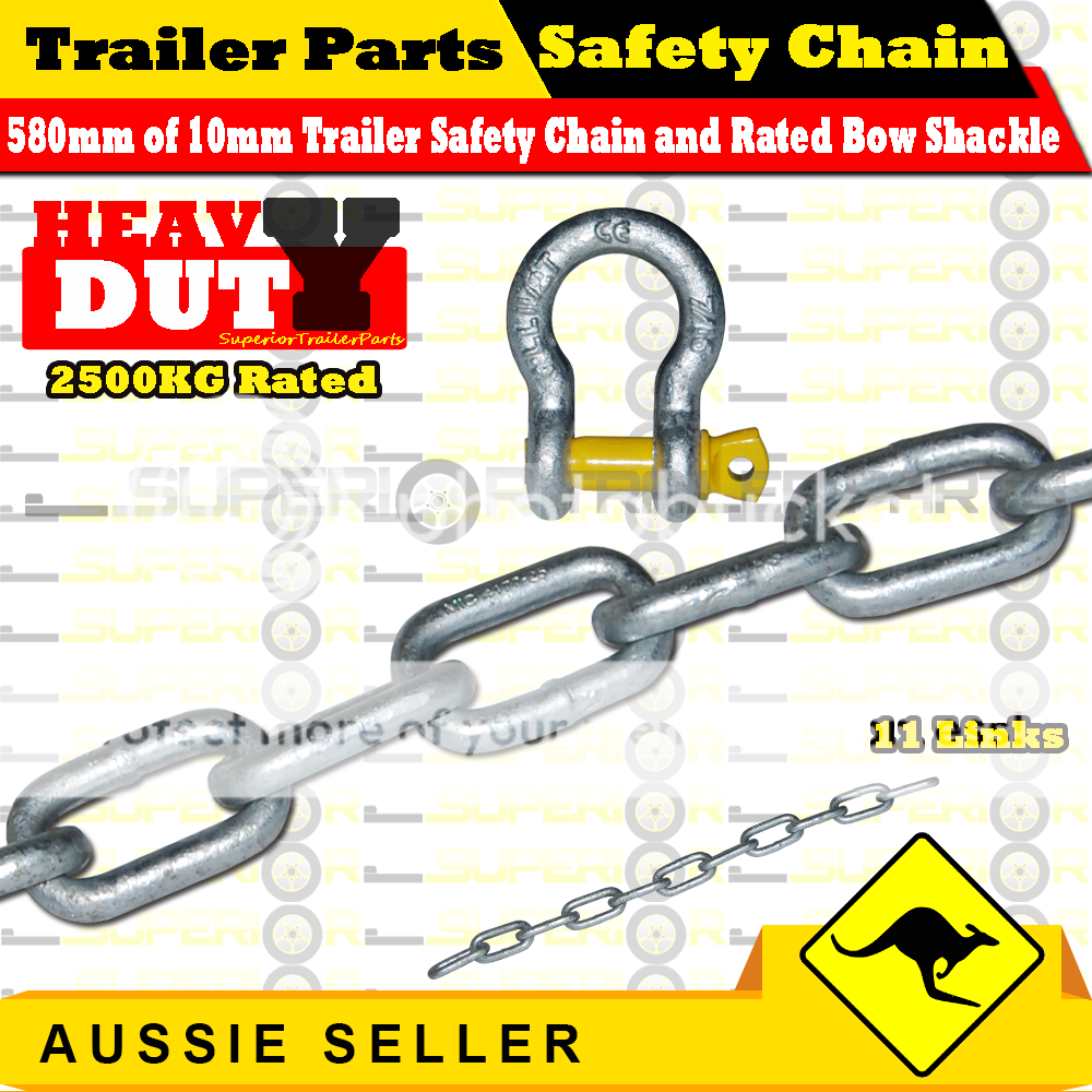 10mm Galvanized Trailer Safety Chain(580mm) and Rated Bow Shackle