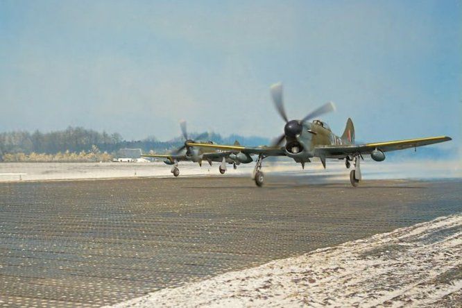 Hawker Tempests taking off April 1945 by Charles E. Brown RED5080