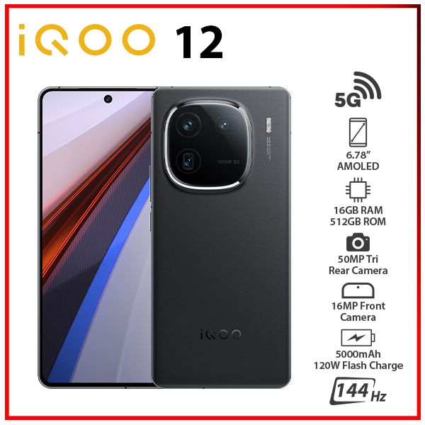 Unlocked) iQOO 12 5G 16GB+512GB BLACK Dual SIM Octa Core