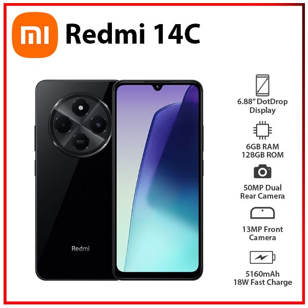 New) Xiaomi Redmi 14C 6GB+128GB BLACK Dual SIM Unlocked