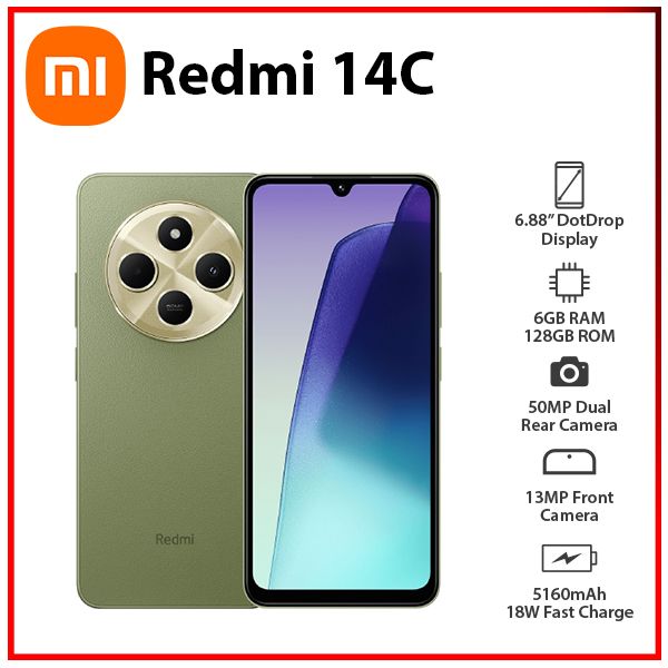 New) Xiaomi Redmi 14C 6GB+128GB GREEN Dual SIM Unlocked