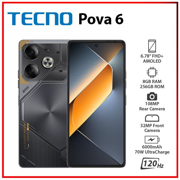 NEW TECNO Pova 6 8GB+256GB GREY Dual SIM Unlocked Android Cell