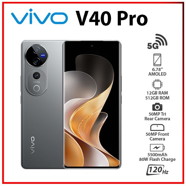 New)VIVO V40 Pro 5G 12GB+512GB SILVER Dual SIM Unlocked Android