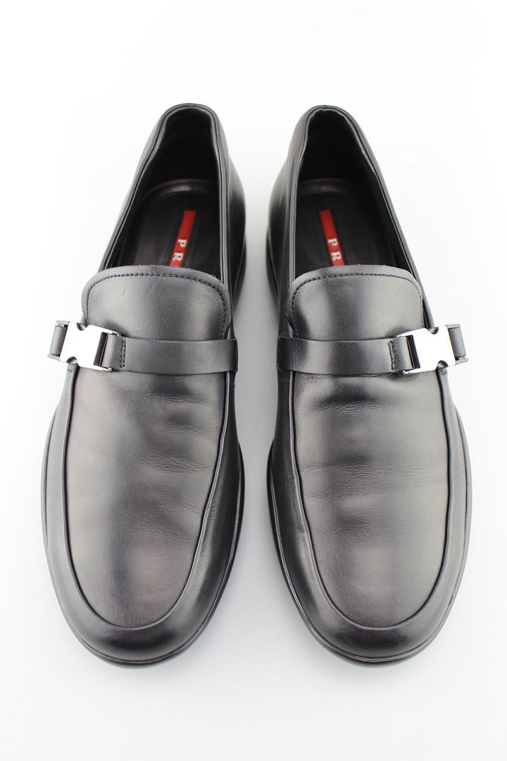 Men's PRADA 'Buckle' Black Leather Loafers Size US 9.5 PRADA