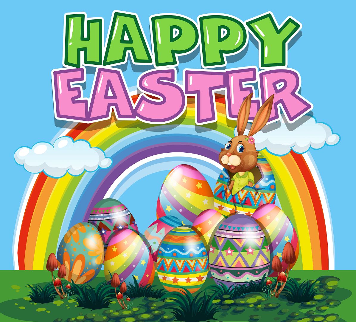 vector-happy-easter-poster-with-bunny-and-colorful-eggs