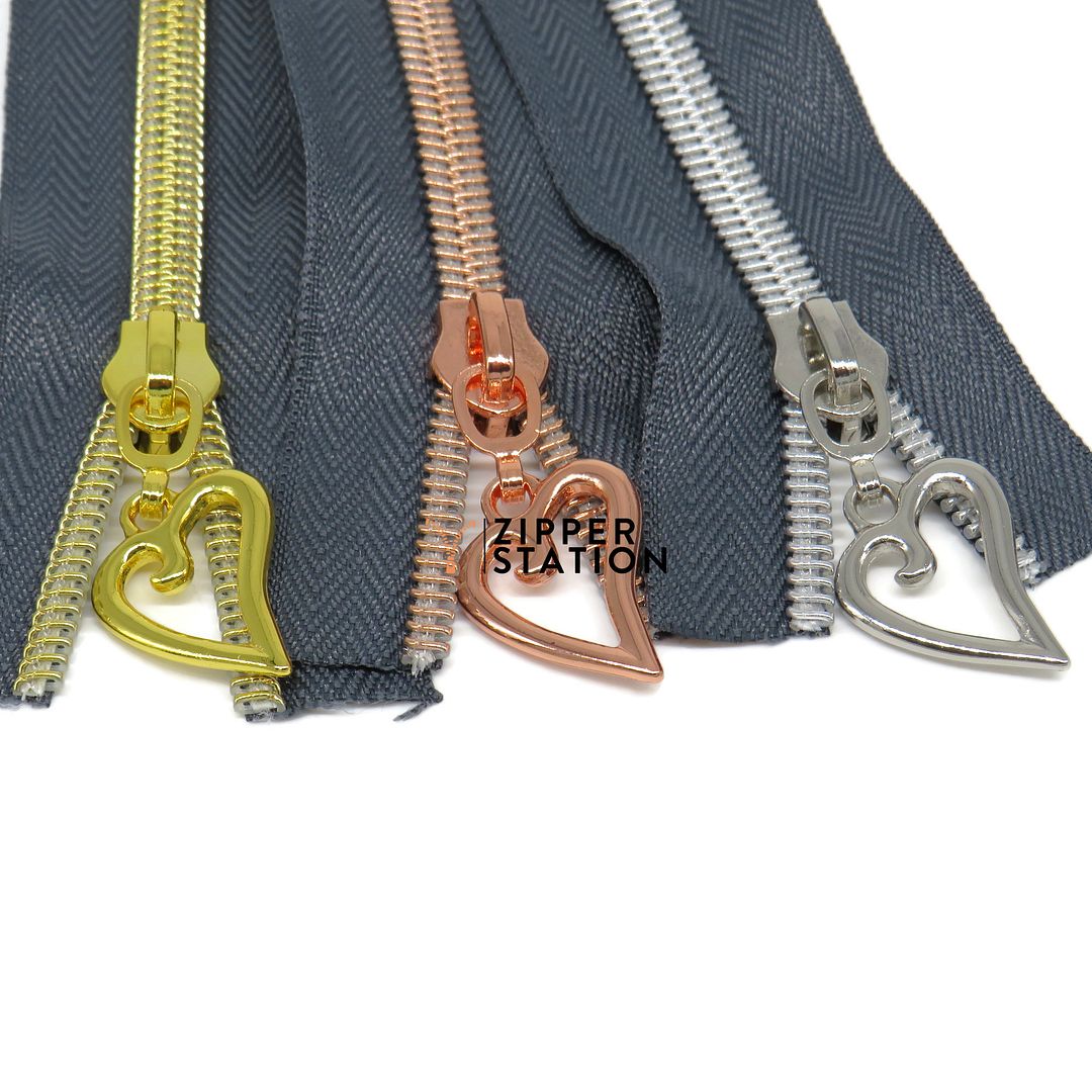 Heart Zipper Pulls for 5 Nylon Continuous Zip 5 finishes including