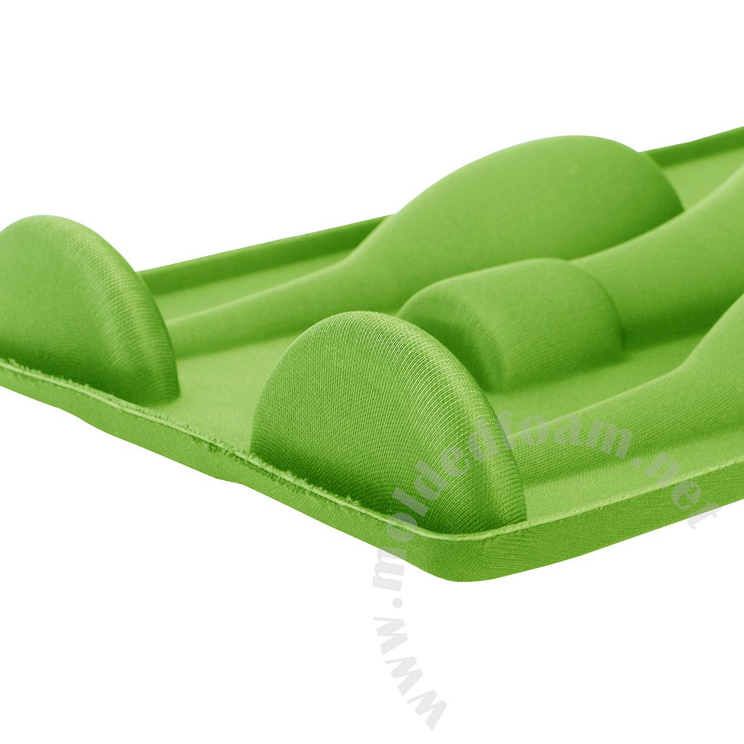 Heat shaping molded EVA Champagne case tray parts in bright green