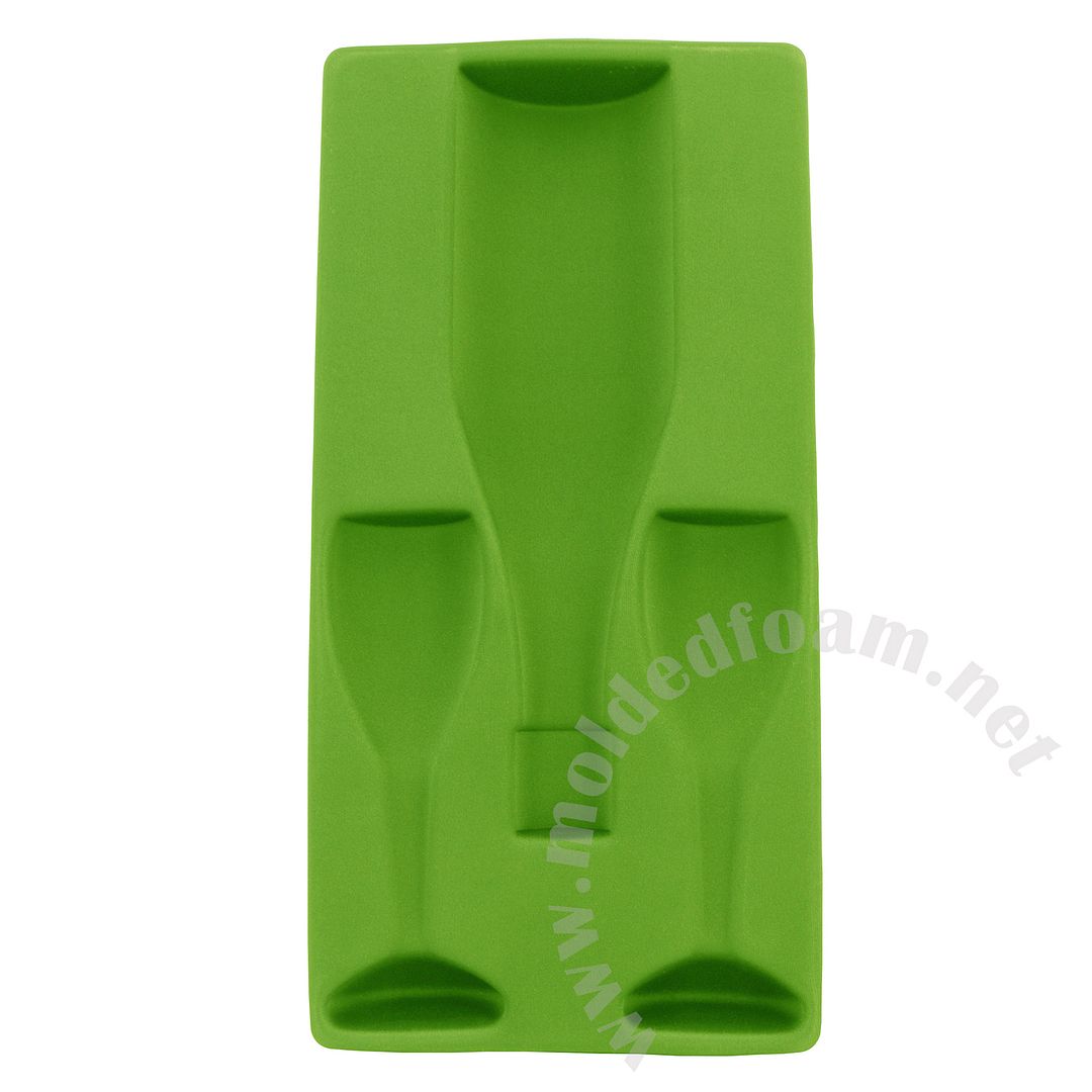 Heat shaping molded EVA Champagne case tray parts in bright green