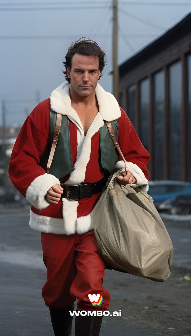 Jim as Santa, carrying a sack