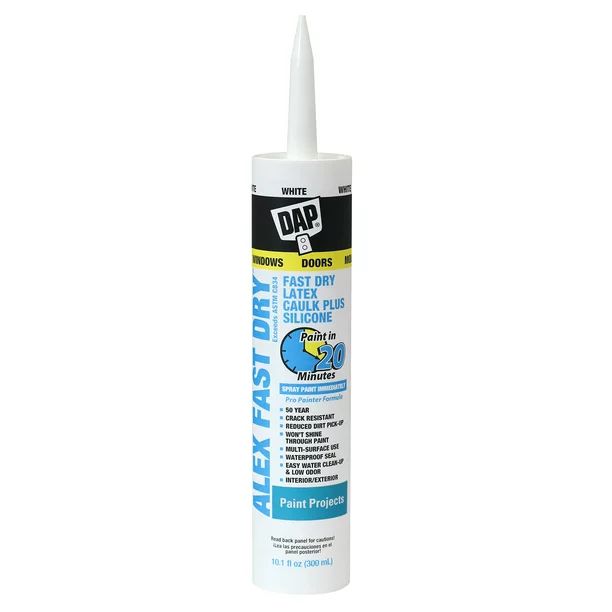 DAP Alex Fast Dry White Siliconized Acrylic Latex Windows/Doors/Seal/Paint Caulk 10.1 oz