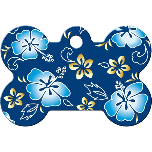 BLUE HAWAIIAN FLOWERS LARGE BONE QUICK-TAG