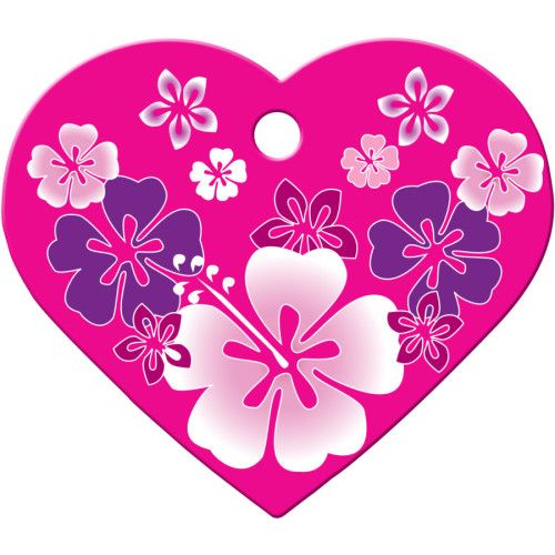 PINK HAWAIIAN FLOWERS LARGE HEART QUICK-TAG