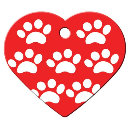 RED WITH WHITE PAWS LARGE HEART QUICK-TAG