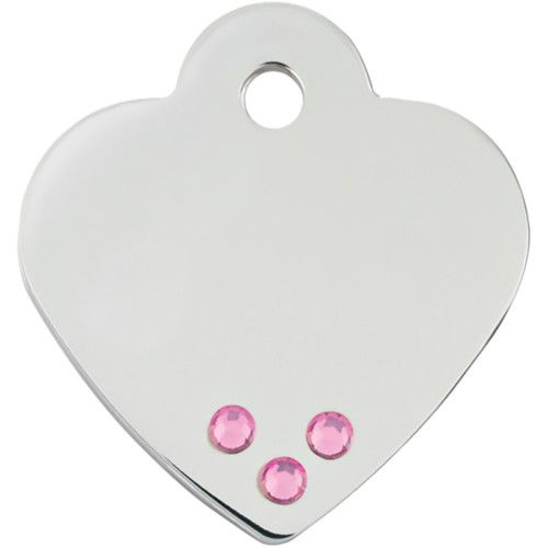 CHROME WITH 3 PINK CRYSTALS SMALL HEART QUICK-TAG 5 PACK
