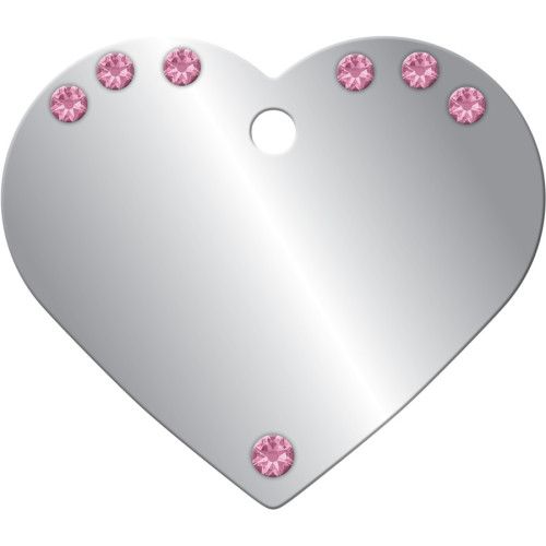 CHROME WITH 7 PINK CRYSTALS LARGE HEART QUICK-TAG 5 PACK