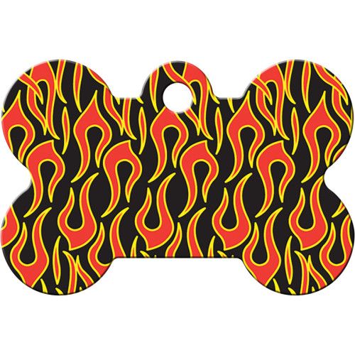 BLACK WITH FLAMES LARGE BONE QUICK-TAG