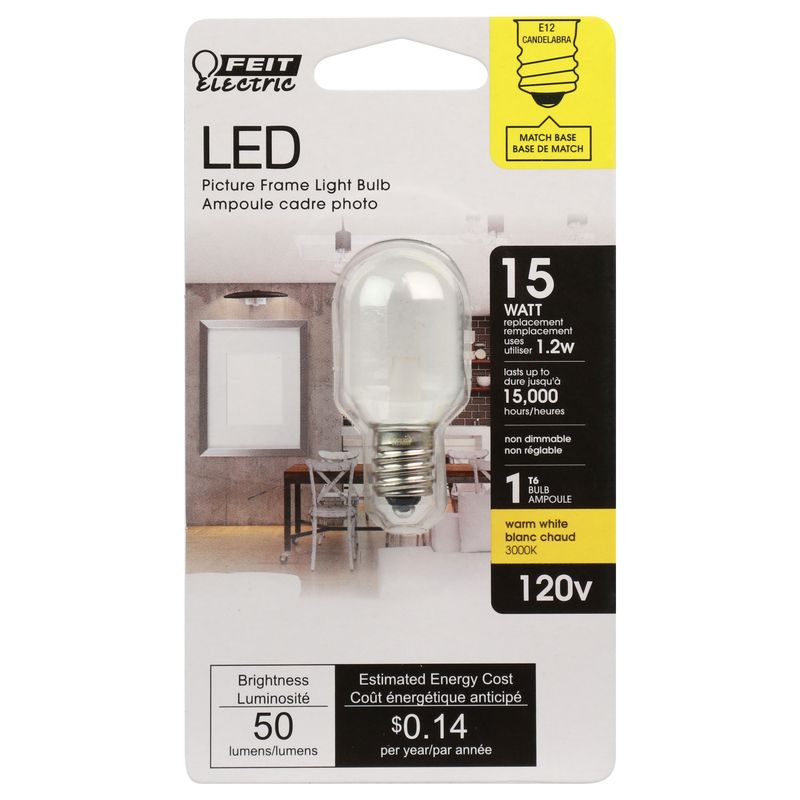 Feit LED T6 E12 (Candelabra) LED Bulb Warm White 15 Watt Equivalence 1 pk
