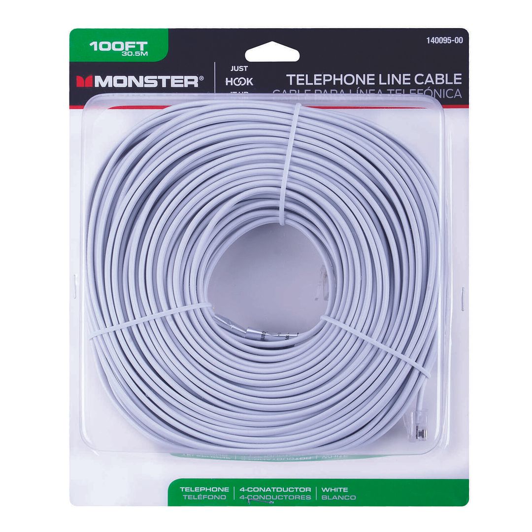 Monster Just Hook It Up 100 ft. L White Telephone Line Cord