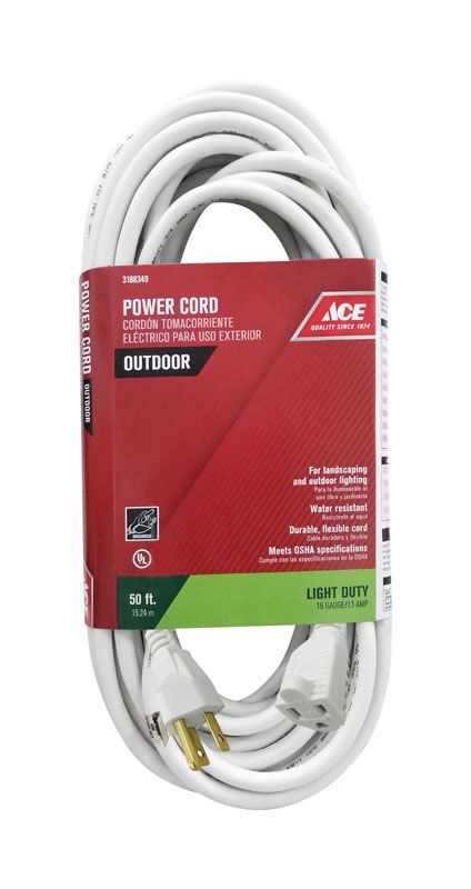 CORD EXT 50FT 16/3 WHT