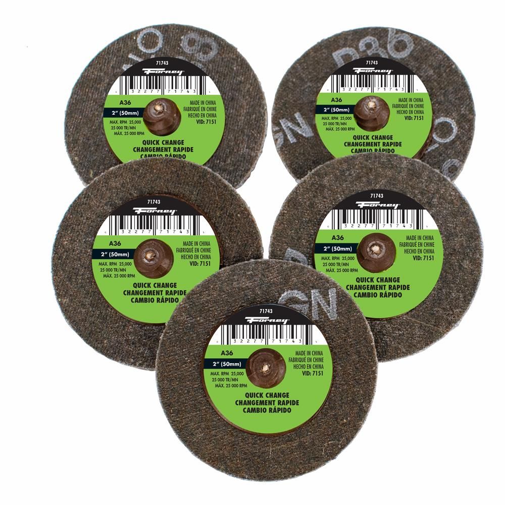 QUICK CHANGE SANDING DISC, 36 GRIT, 2 IN (5-PACK OF FORNEY 71743)