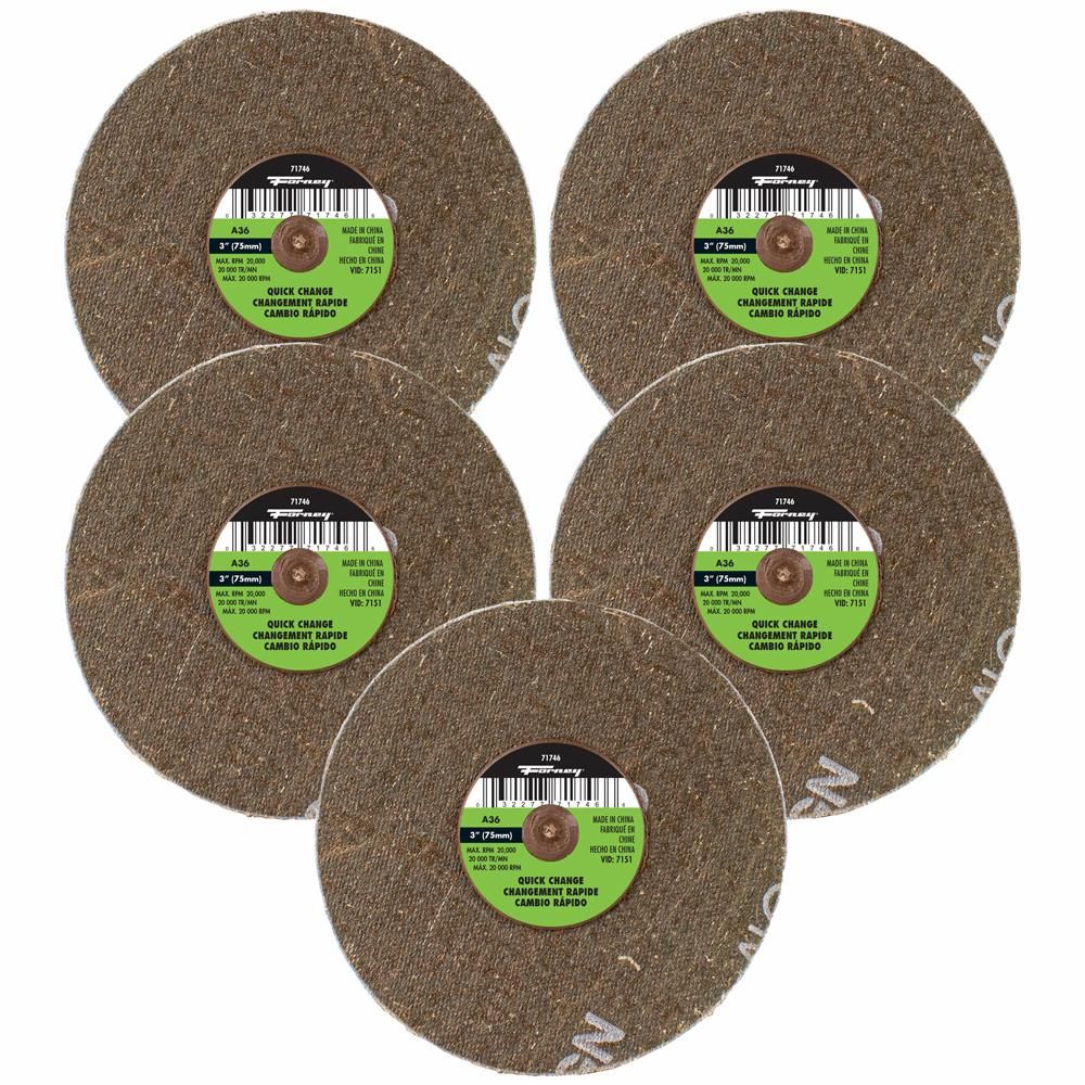 QUICK CHANGE SANDING DISC, 36 GRIT, 3 IN (5-PACK OF FORNEY 71746)