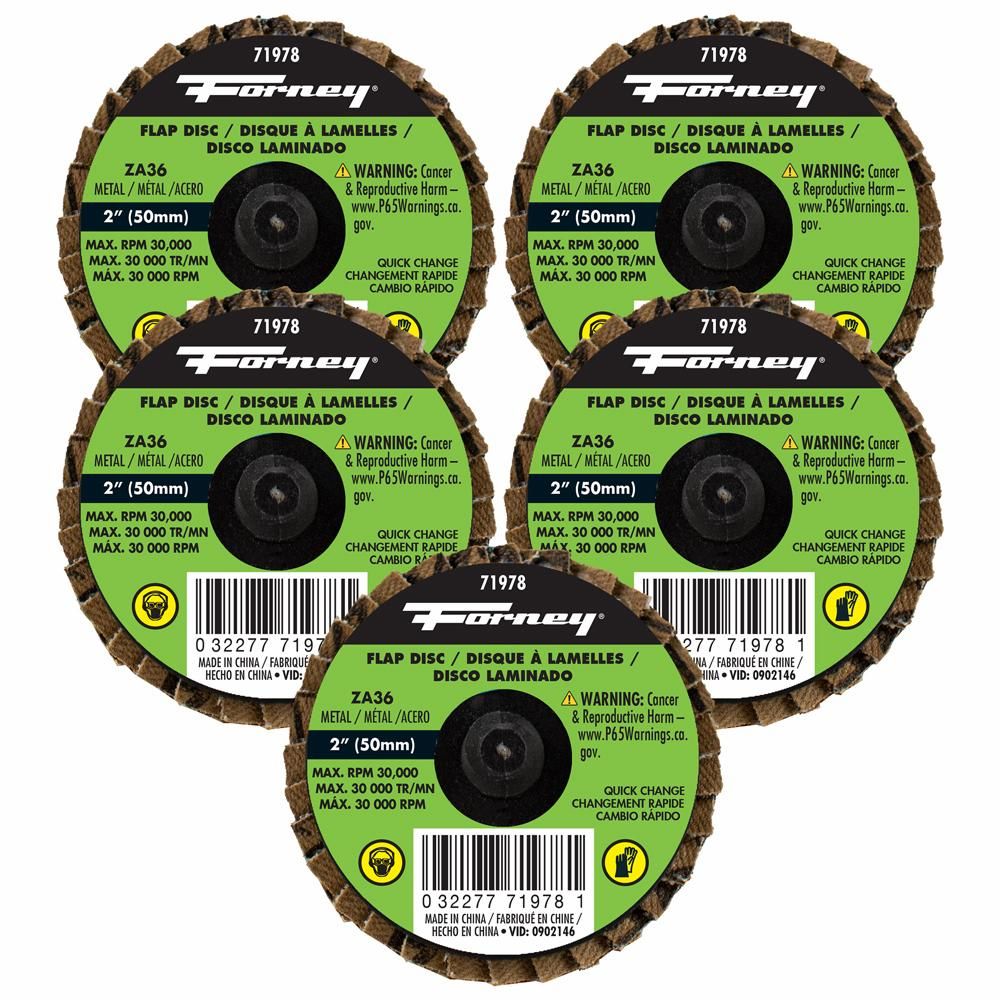 QUICK CHANGE FLAP DISC, 36 GRIT, 2 IN (5-PACK OF FORNEY 71978)