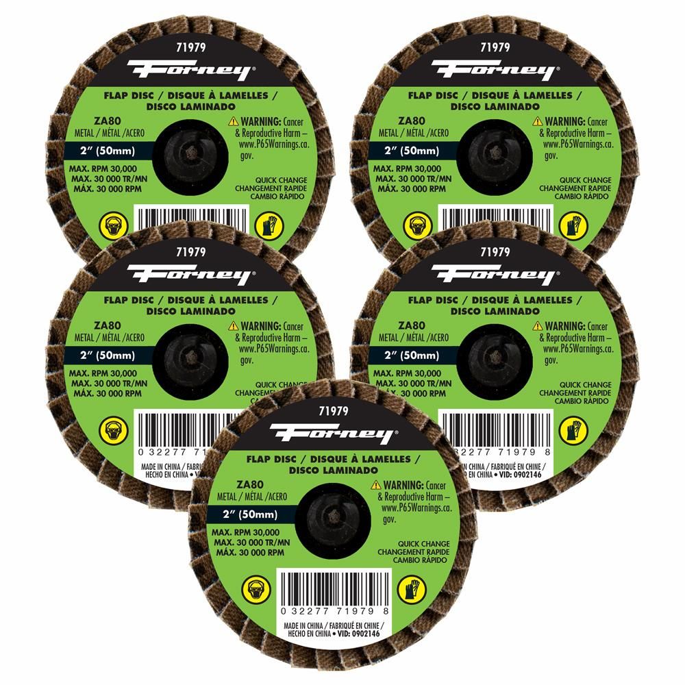 QUICK CHANGE FLAP DISC, 80 GRIT, 2 IN (5-PACK OF FORNEY 71979)