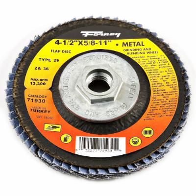 FLAP DISC, TYPE 29 (DESIGNED FOR GRINDING AND FINISHING), 4-1/2 IN X 5/8 IN-11, ZA36